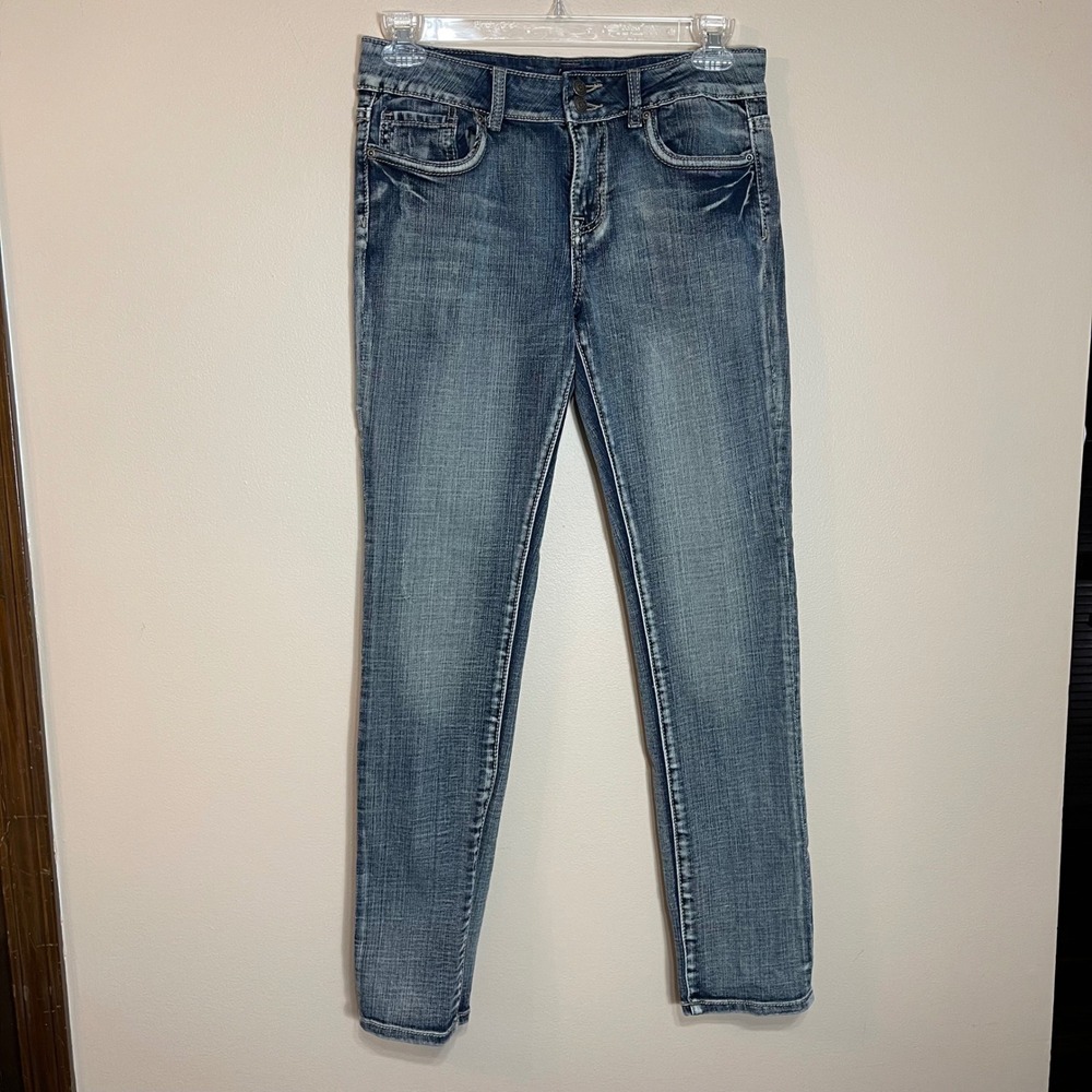 VGS Denim Womens Skinny Jeans Medium Wash Embroidered Flap Pocket Size 8